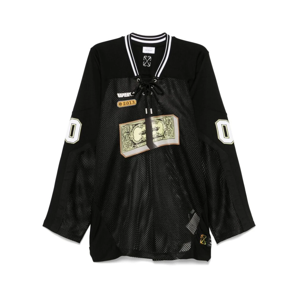 Off White Zwarte Lace-Up Sweater met Nummer Patch Black Heren