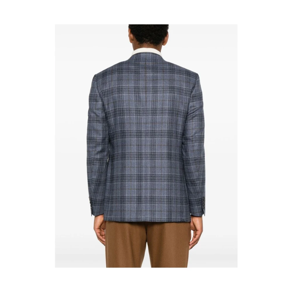 Canali Blauw geruit wol-zijde blend jas Blue Heren