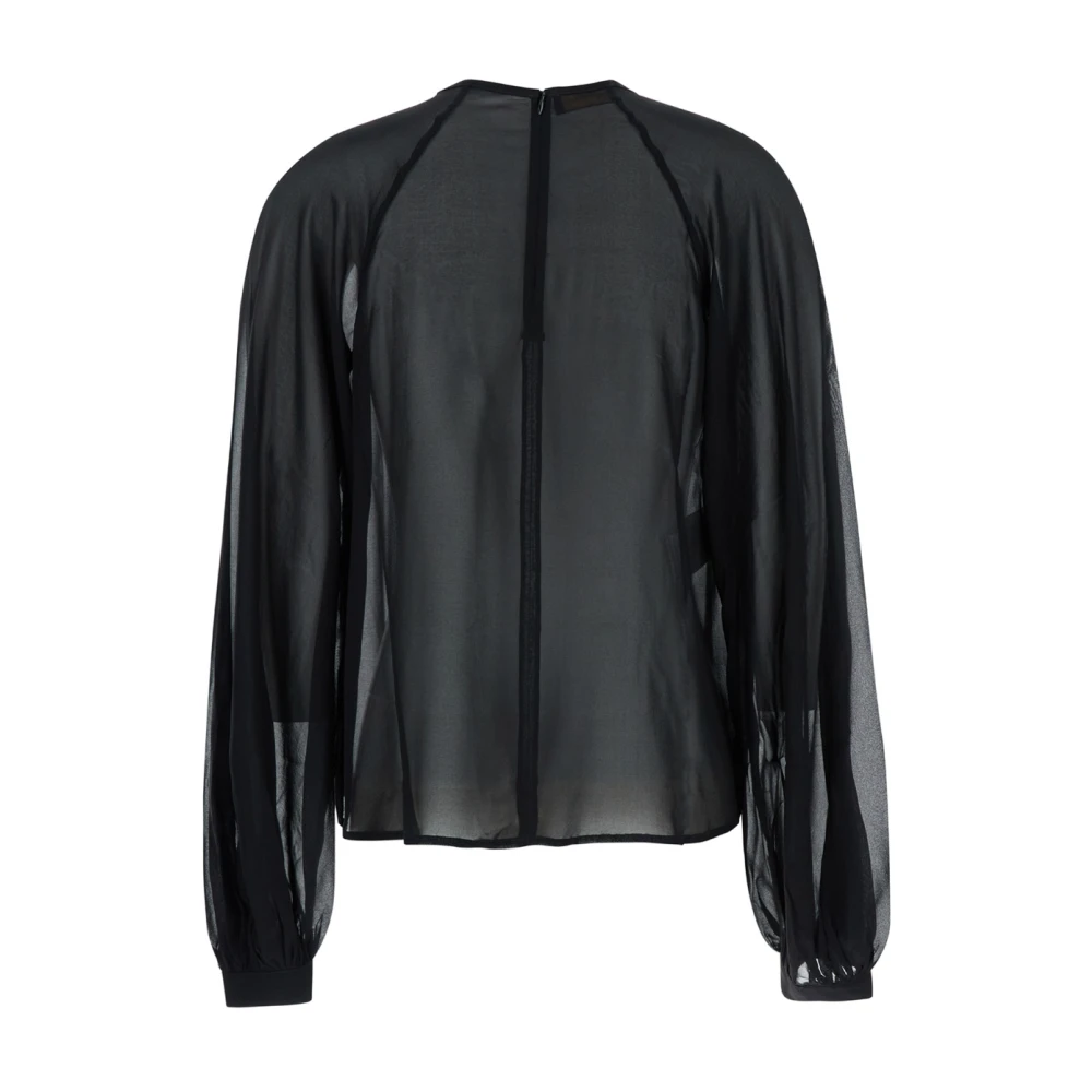 Andamane Zwarte Zijden Ronde Hals Blouse Black Dames