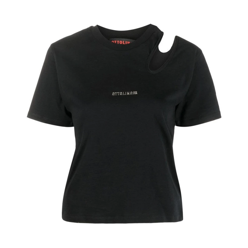 Ottolinger Zwarte katoenen T-shirt met uitsnijding Black Dames
