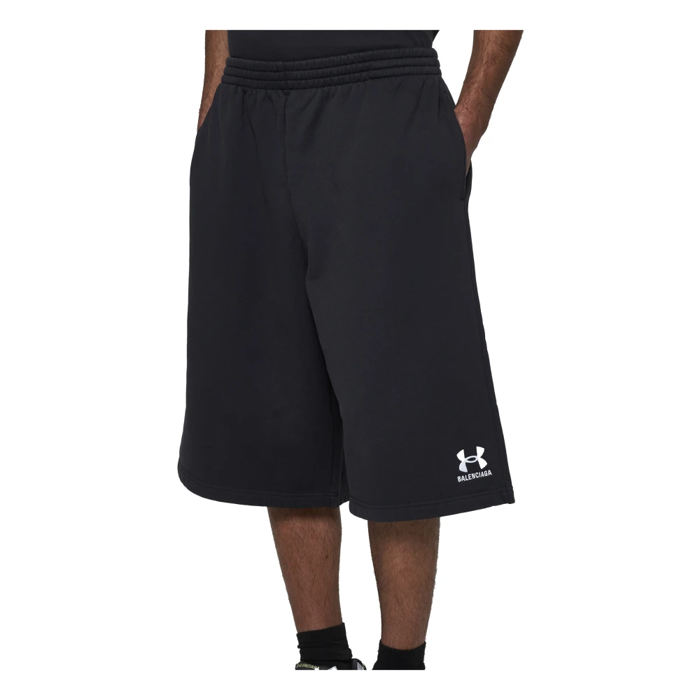 Balenciaga Zwarte Katoenen Shorts met Witte Logo's Black Heren