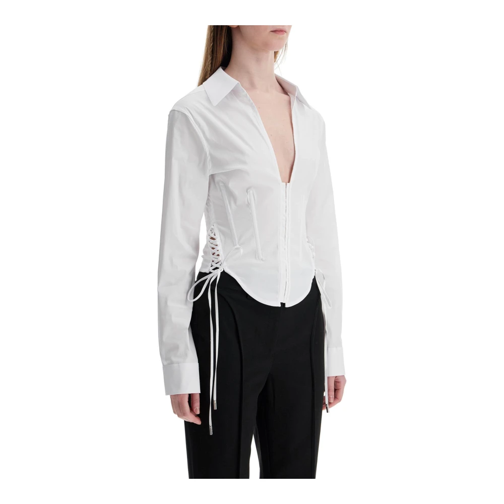 Mugler Elegante V-hals Katoenen Shirt White Dames