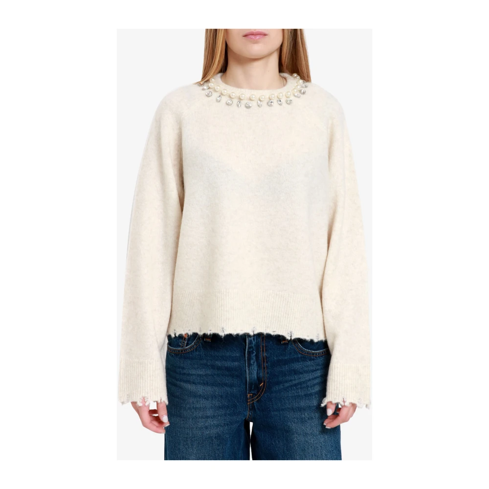 Kaos Trui van wolmix met pareldetails Beige Dames