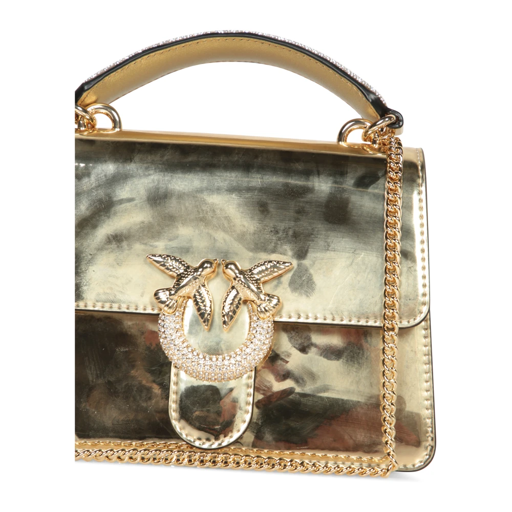 pinko Zilver Metallic Leren Strass Tas Brown Dames