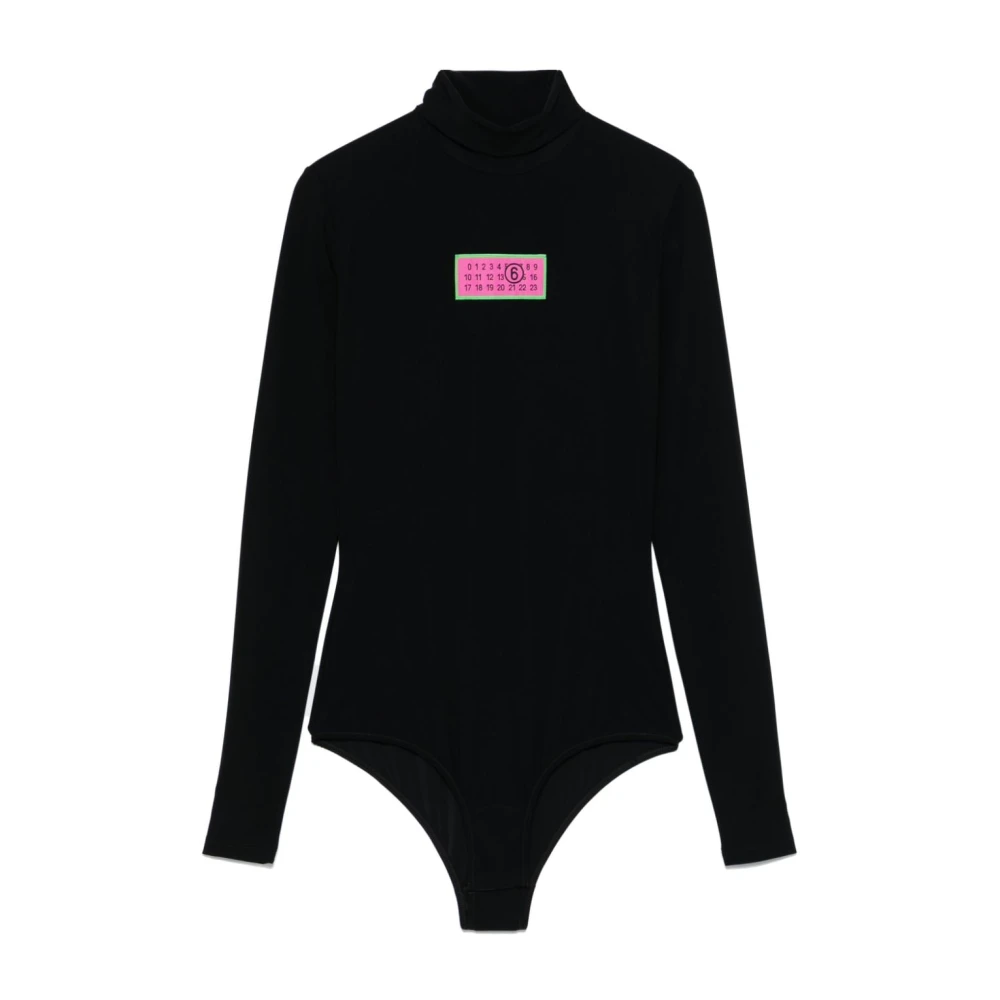 MM6 Maison Margiela Zwarte rolkraagtop met logo Black Dames