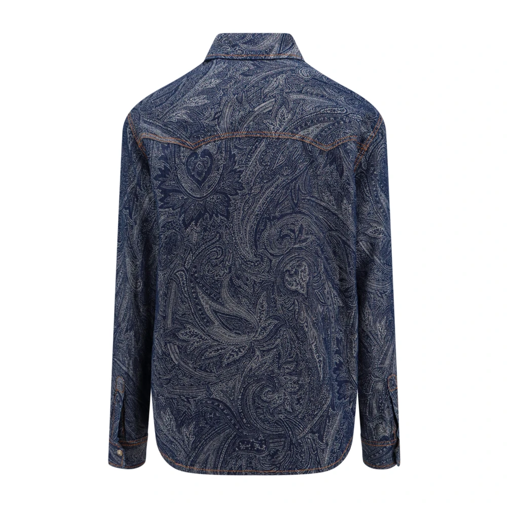 ETRO Iconische Print Katoen Linnen Shirt Blue Heren