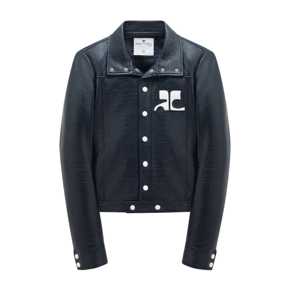 Courrèges Blauwe Faux-Leren Logo Patch Jas Blue Heren