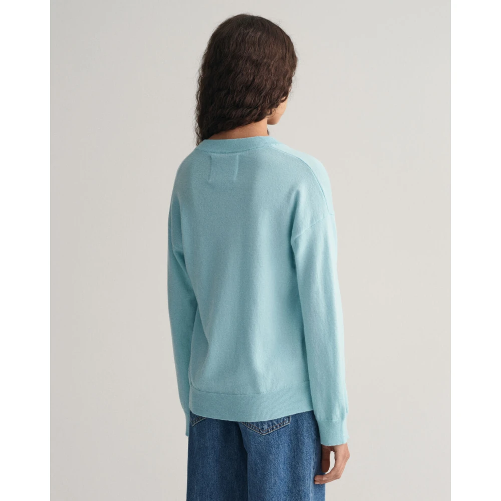 Gant Klassieke Wol V-Hals Trui Blue Dames