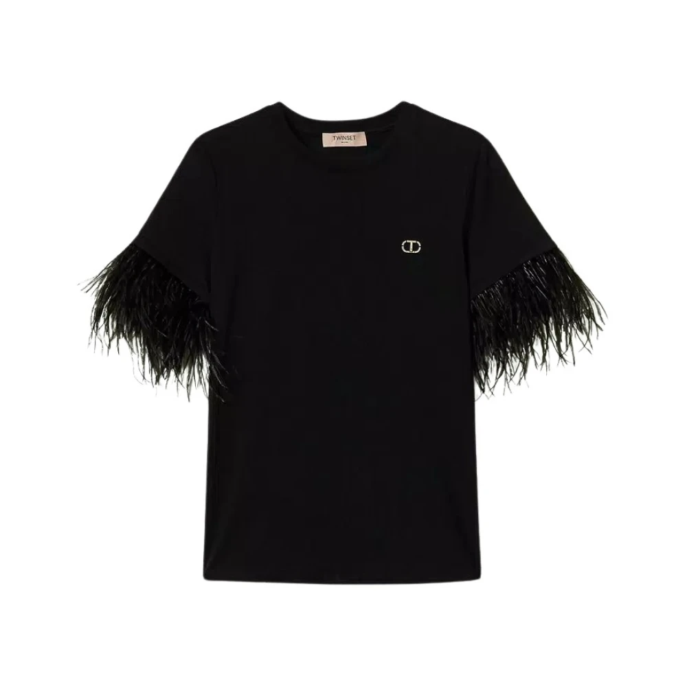 Twinset Logo Ovaal Veer T-Shirt Black Dames