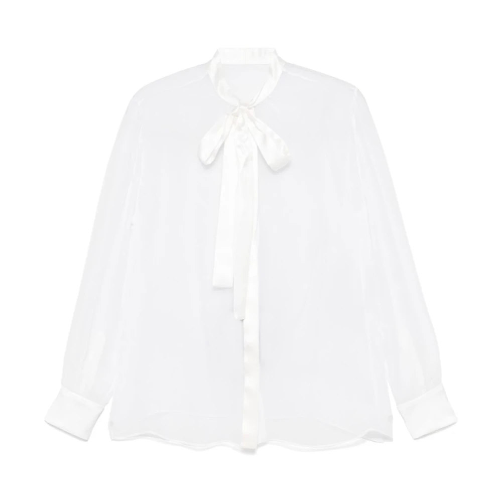 Dolce & Gabbana Zijden blouse met decoratieve strik bij de halslijn White Dames