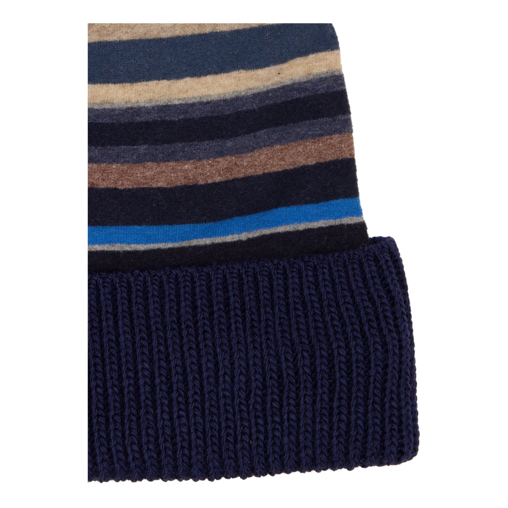 Gallo Unisex blauwe fleece muts met veelkleurige strepen en gebreide boord Multicolor Unisex