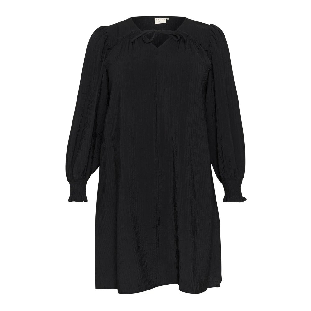 Kaffe Curve Zwart Diep Jurk met Pofmouwen Black Dames