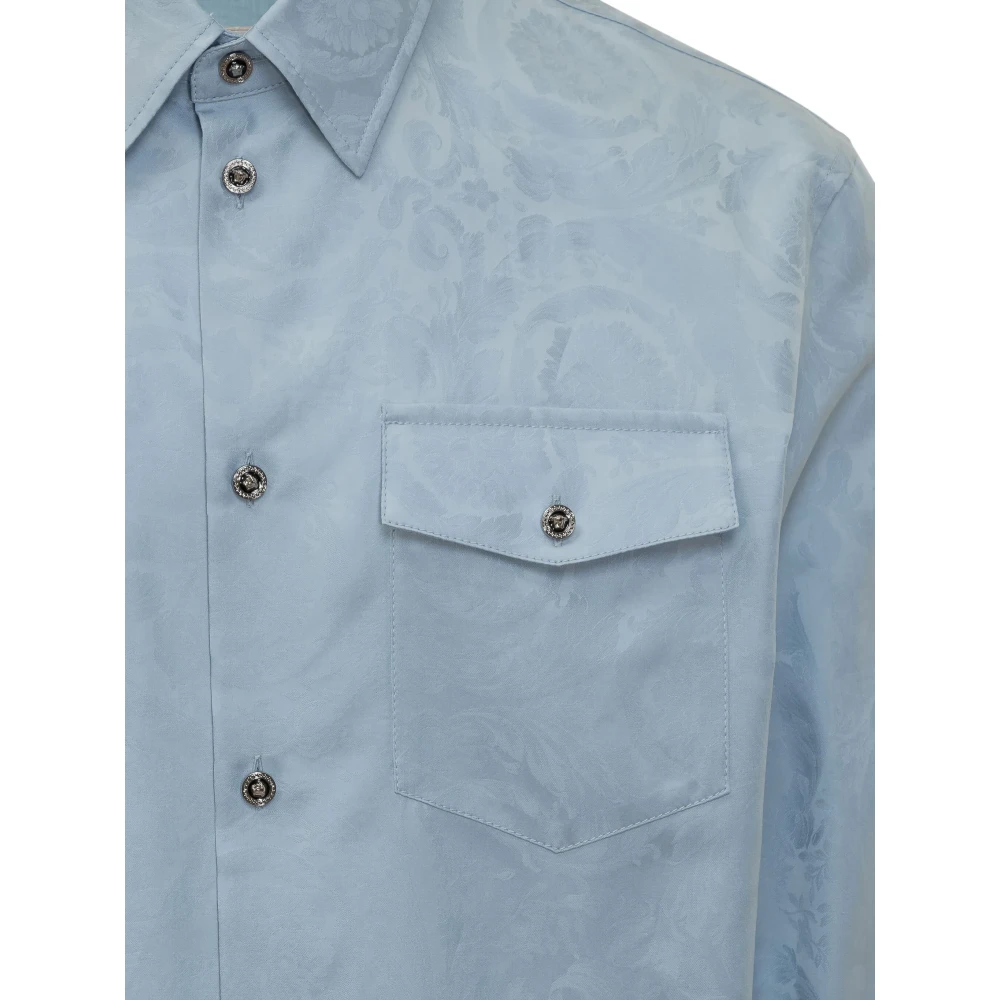 Versace Barocco Patroon Blauw Overhemd Blue Heren