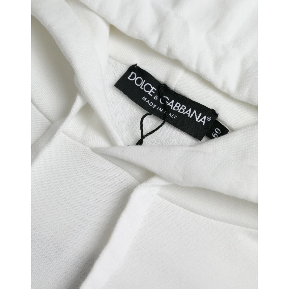 Dolce & Gabbana Witte Katoenen Hooded Pullover Sweater White Heren