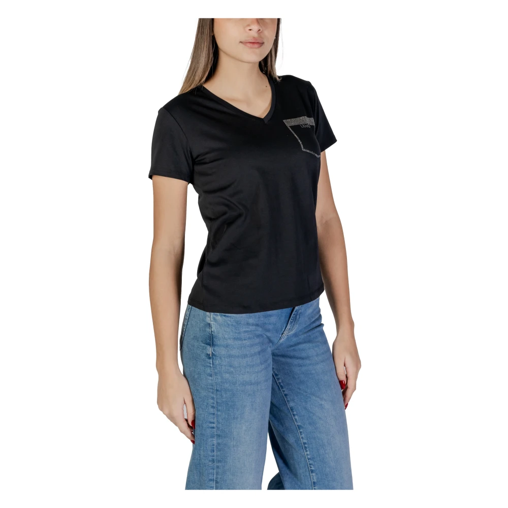 Liu Jo Korte mouw katoenen T-shirt collectie Black Dames