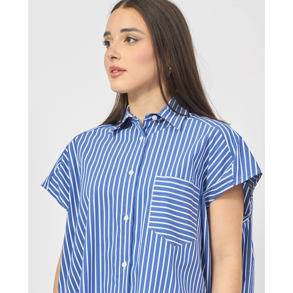 Gaëlle Paris Blauw Gestreepte Oversized Shirt Blue Dames