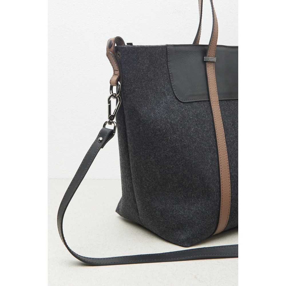 PESERICO Vilt echt leer en Punto Luce trim tote tas Gray Dames
