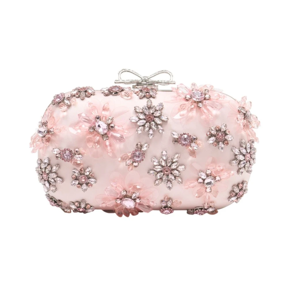 Self Portrait Women's Pink Satin Floral Crystal Clutch