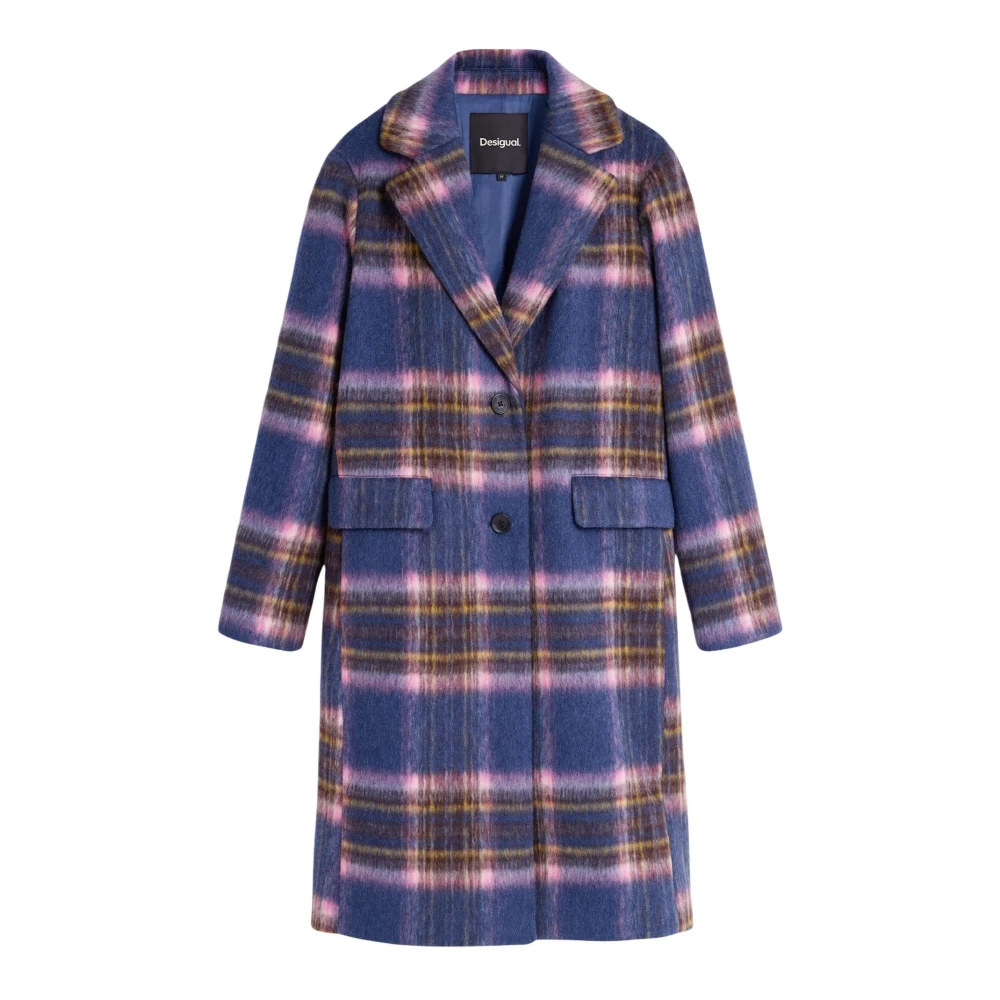 Desigual Vrouw Blauw Jassen Dames, L, Wol, Chaq_checkered Jas