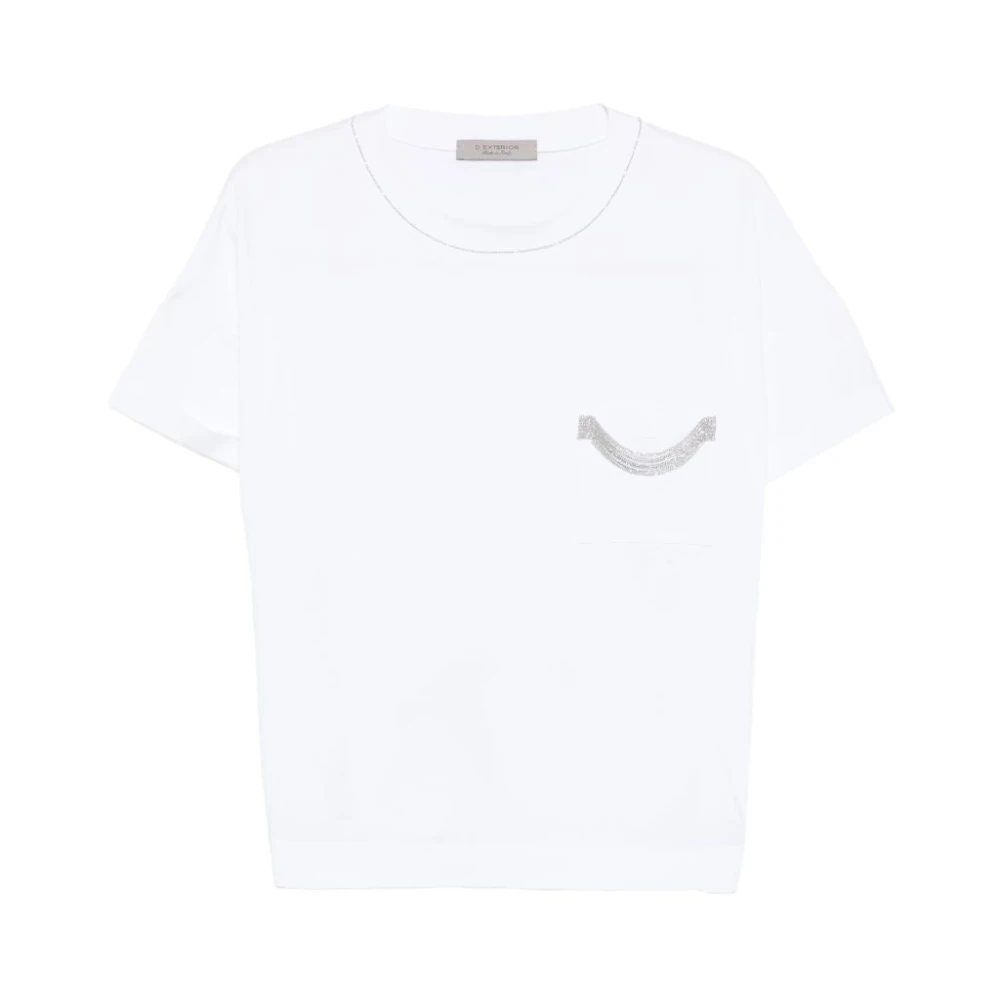 D.exterior Women's White T-Shirts, L, Stretch Cotton Short-Sleeved T-Shirt