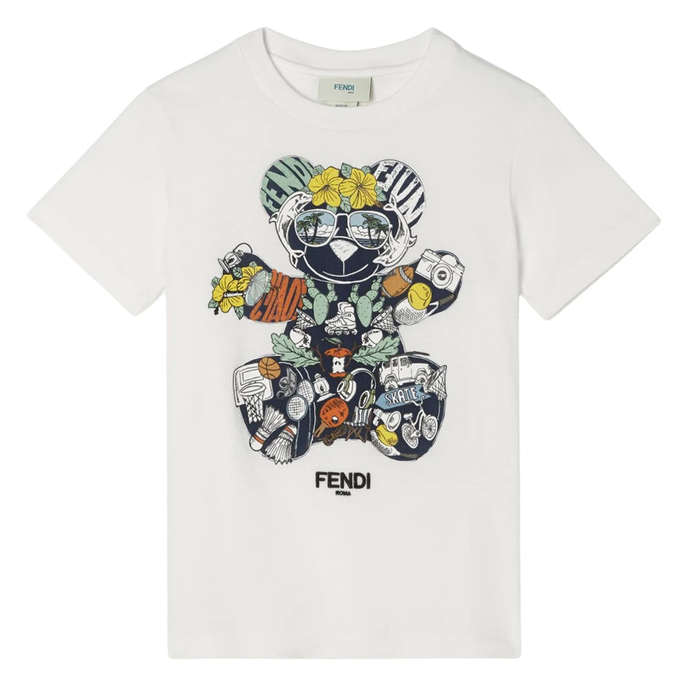 Fendi Teddy Bear T-Shirt - Male - Kids Short Sleeve T-Shirts - White - 4 Y - Kids