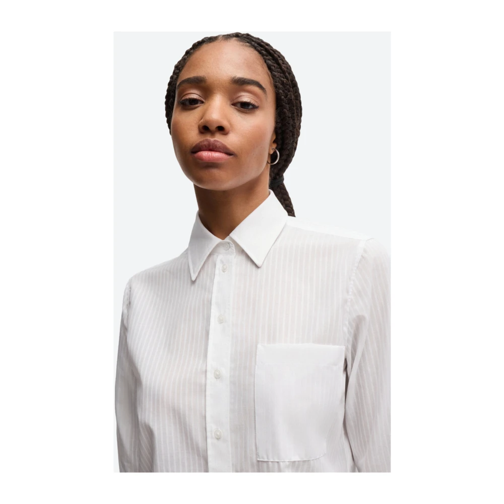 Hugo Boss Gestreept katoenen overhemd met geborduurd monogram White Dames