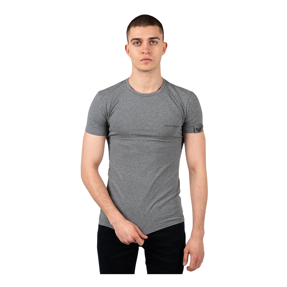 Emporio Armani Figursydd Rundhalsad T-shirt med Varumärkeslogotyp Gray, Herr