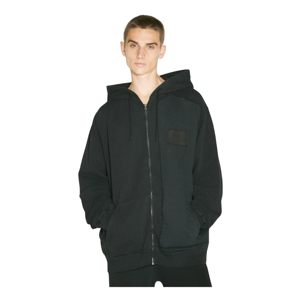 MM6 Maison Margiela Gedistresseerde Katoenen Sweat Jacket Capuchon Rits Black Heren