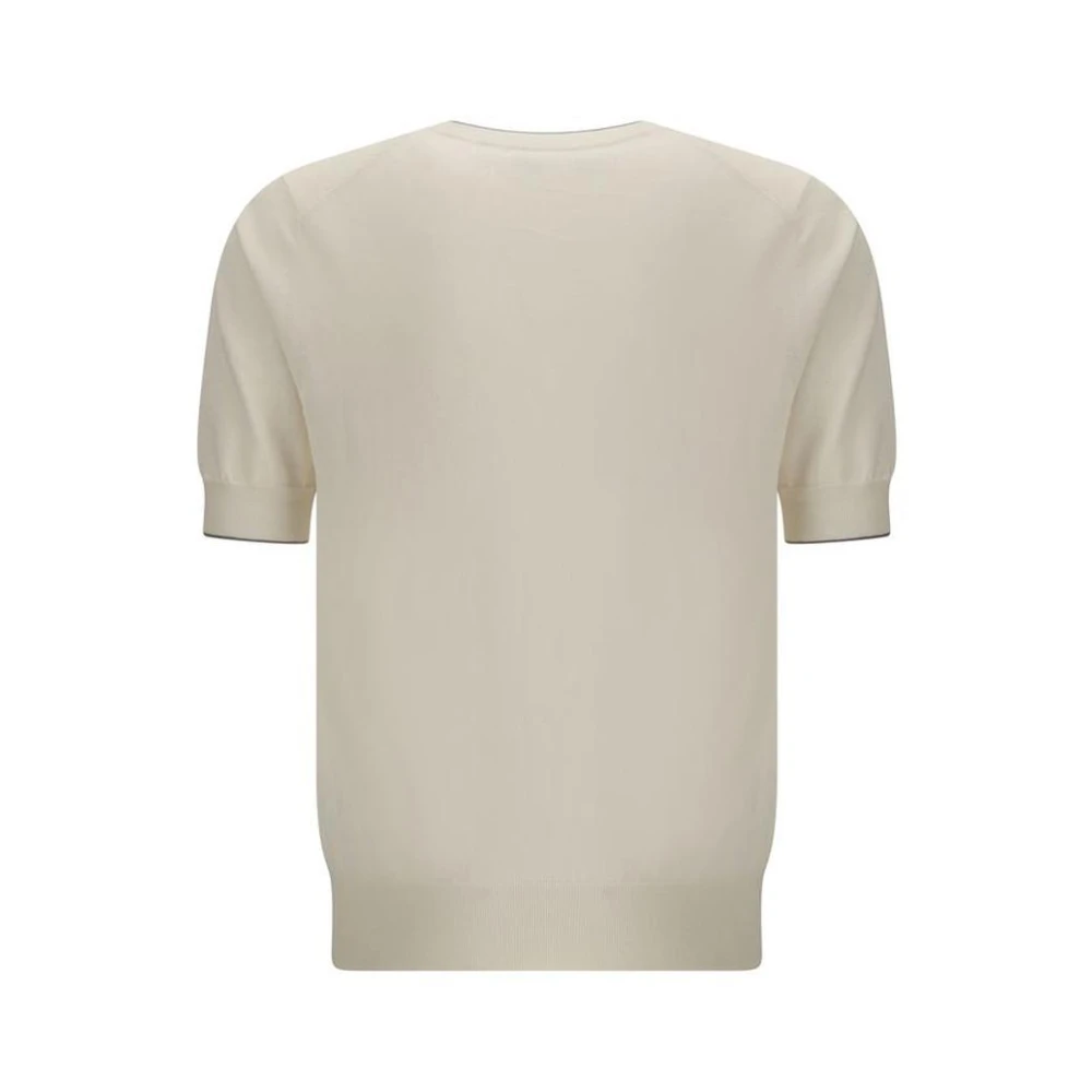 BRUNELLO CUCINELLI Contrasterende Geribbelde Crew Neck T-Shirt White Heren
