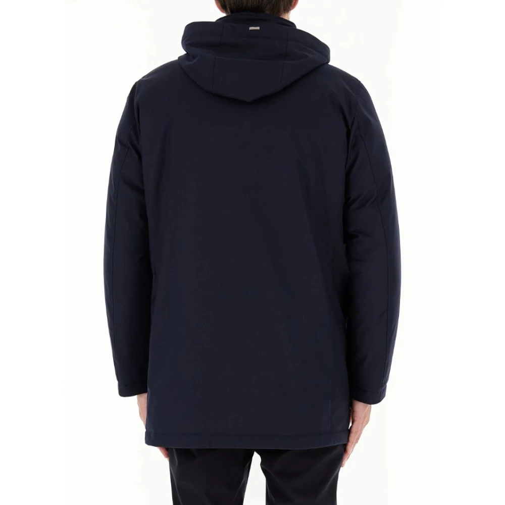 Herno Blauwe Lange Donsjas met Afneembare Capuchon Blue Heren