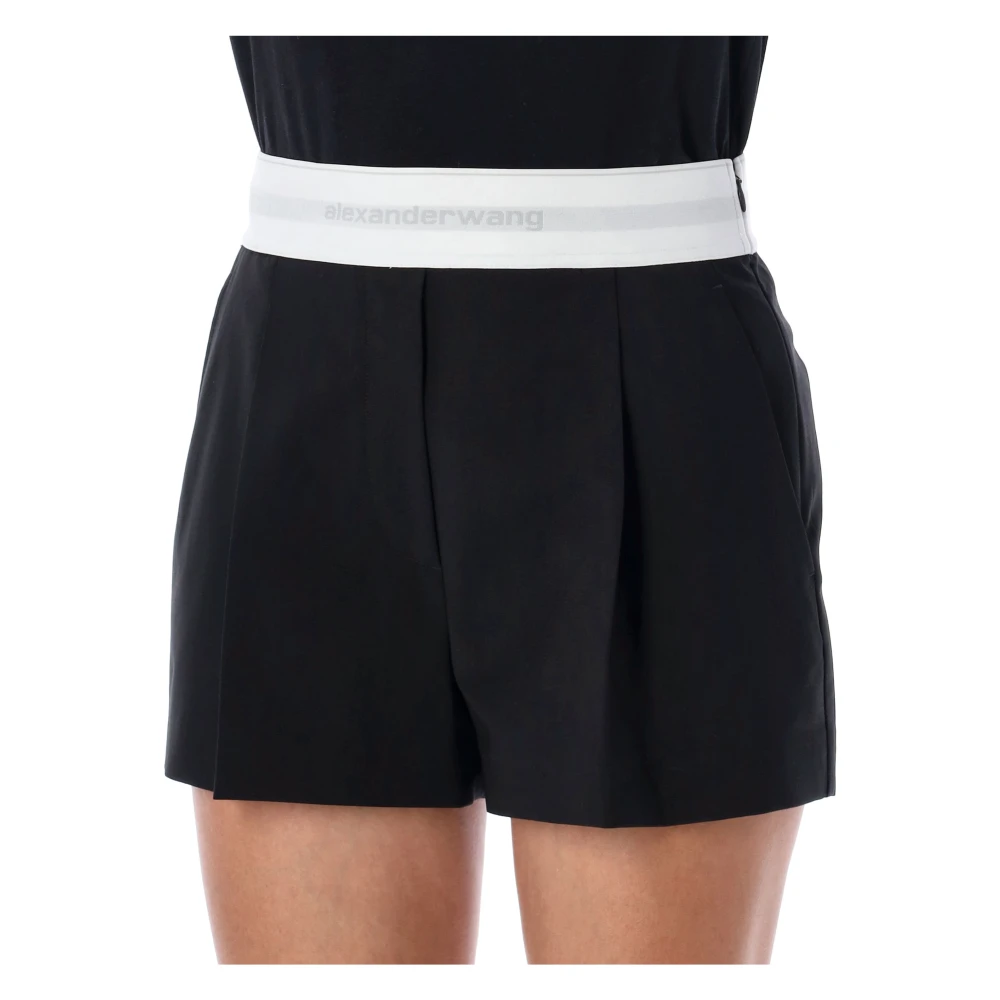 alexander wang Zwarte hoge taille geplooide shorts met logoband Black Dames
