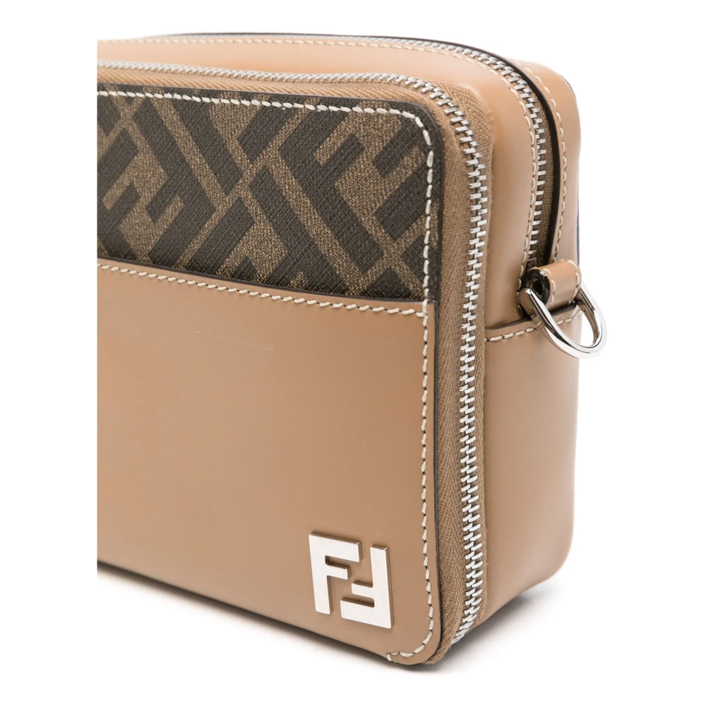 Fendi Beige Leren Schoudertas met FF Appliqué Beige Heren
