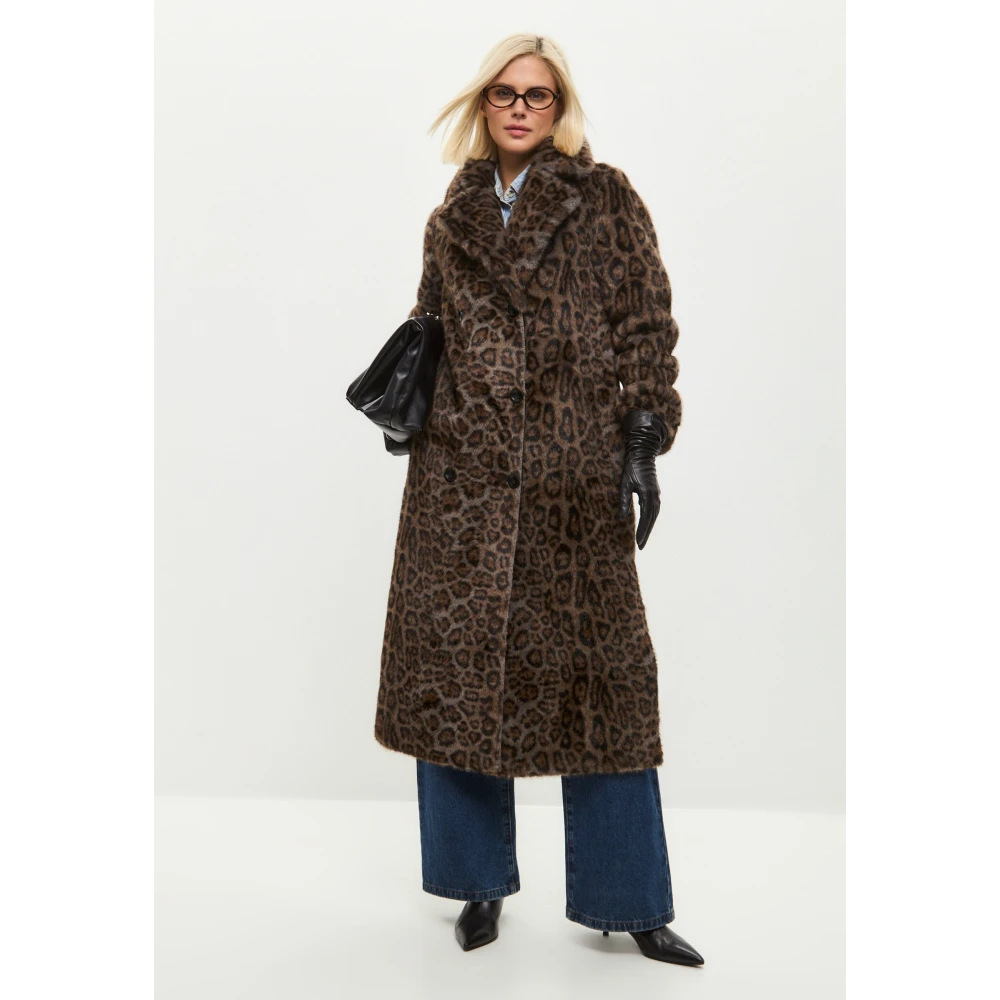 Cesare Gaspari Omkeerbare Faux Animal Print Shearling Lange Jas Black Dames