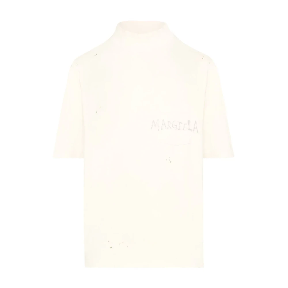 Maison Margiela Handskriftsprint Turtleneck T-shirts och Polos White, Herr