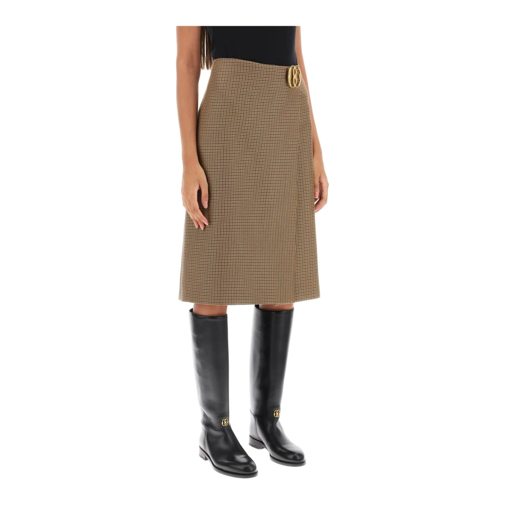Bally Houndstooth A-lijn Rok met Embleemgesp Beige Dames