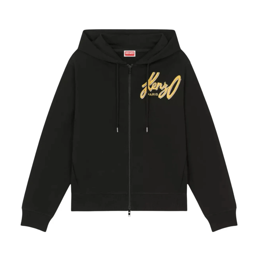 Kenzo Zwarte Hoodie met Rits en Logo Black Dames