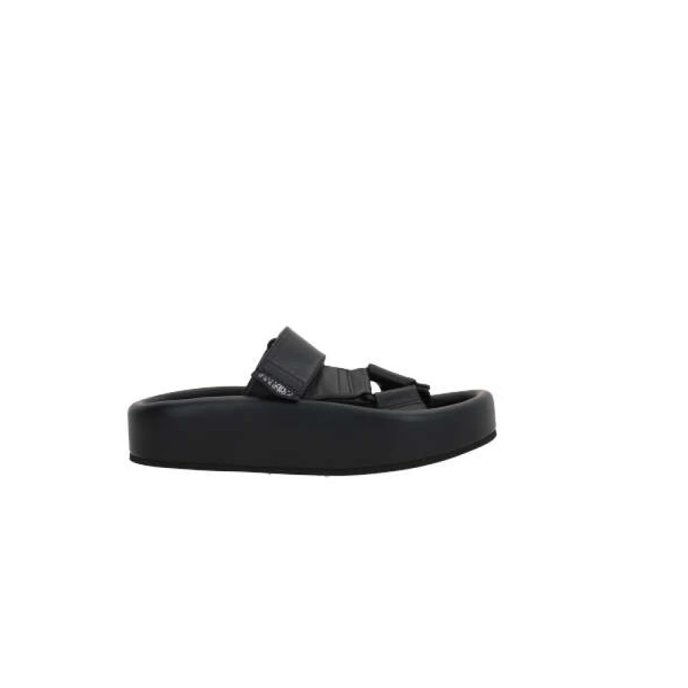 MM6 Maison Margiela Svarta Flatform Sandaler med Velcro Remmar Black, Dam