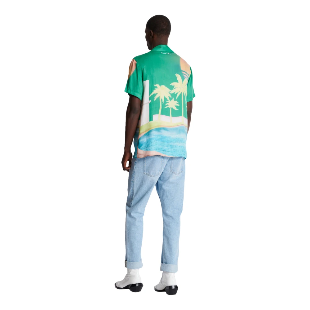 Balmain Kortemouw twill pyjamashirt met palmboomprint Multicolor Heren