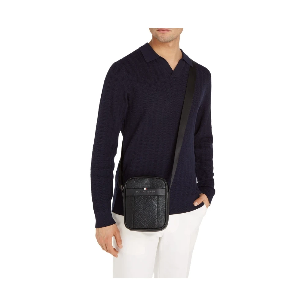Tommy Hilfiger Zwarte Crossbody Tas Reporter Stijl Black Heren