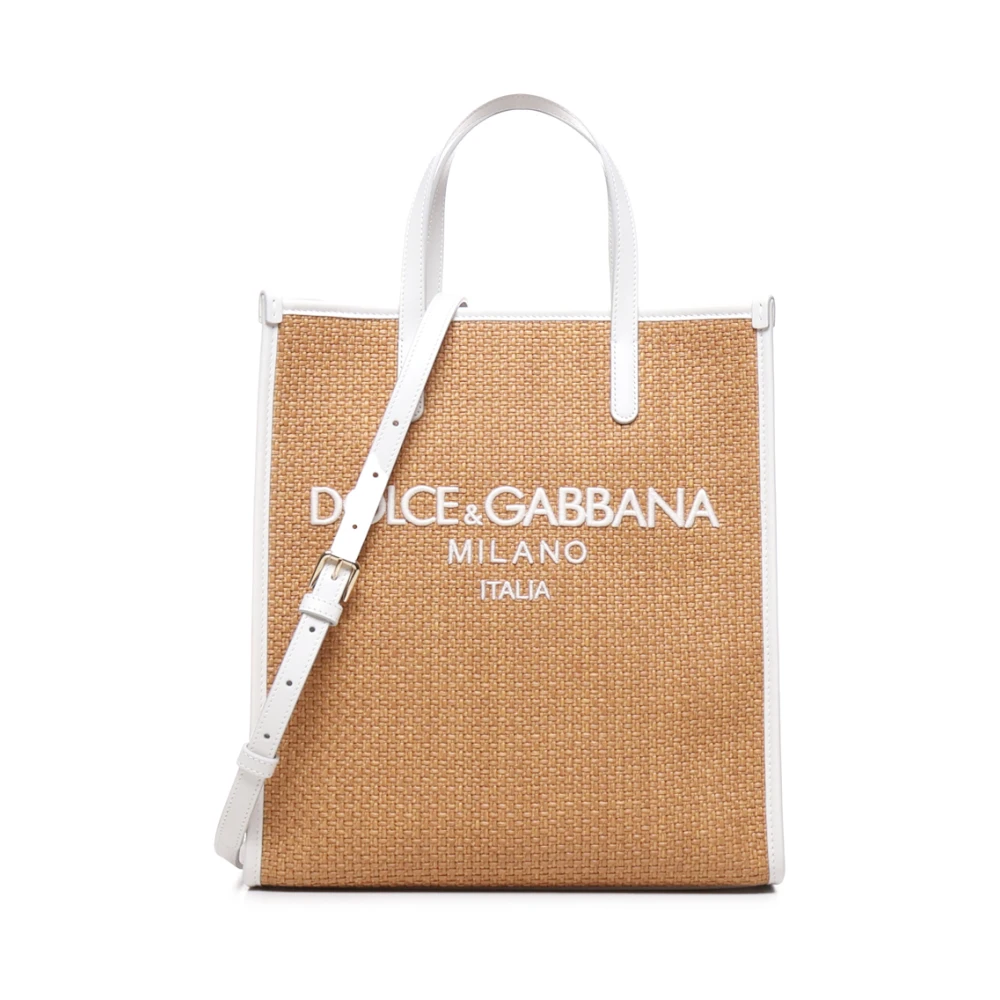 Dolce & Gabbana Beige Geweven Raffia Winkel Tas Brown Dames