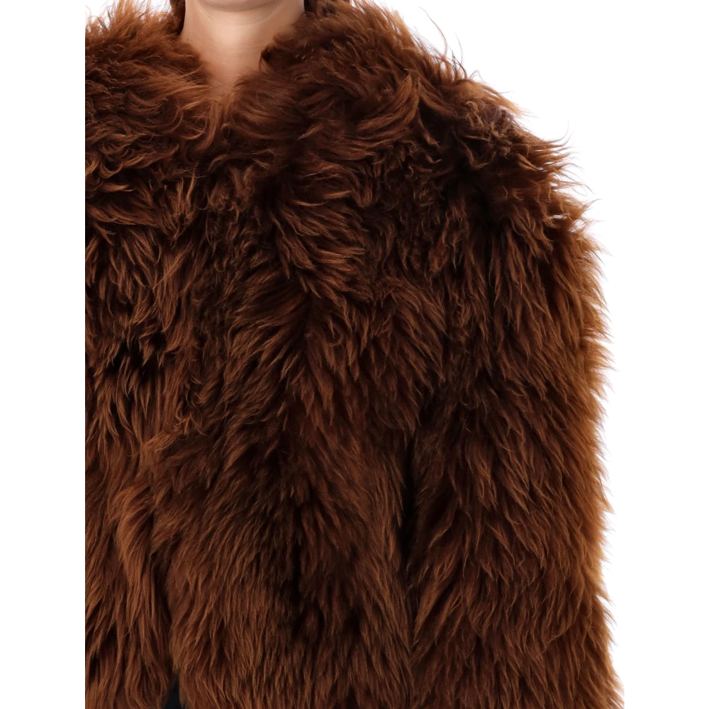 Tom Ford Korte Shearling Jas Wit Brown Dames