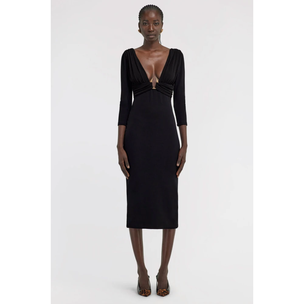 Roberto Cavalli Gouden Detail Midi Jurk Black Dames