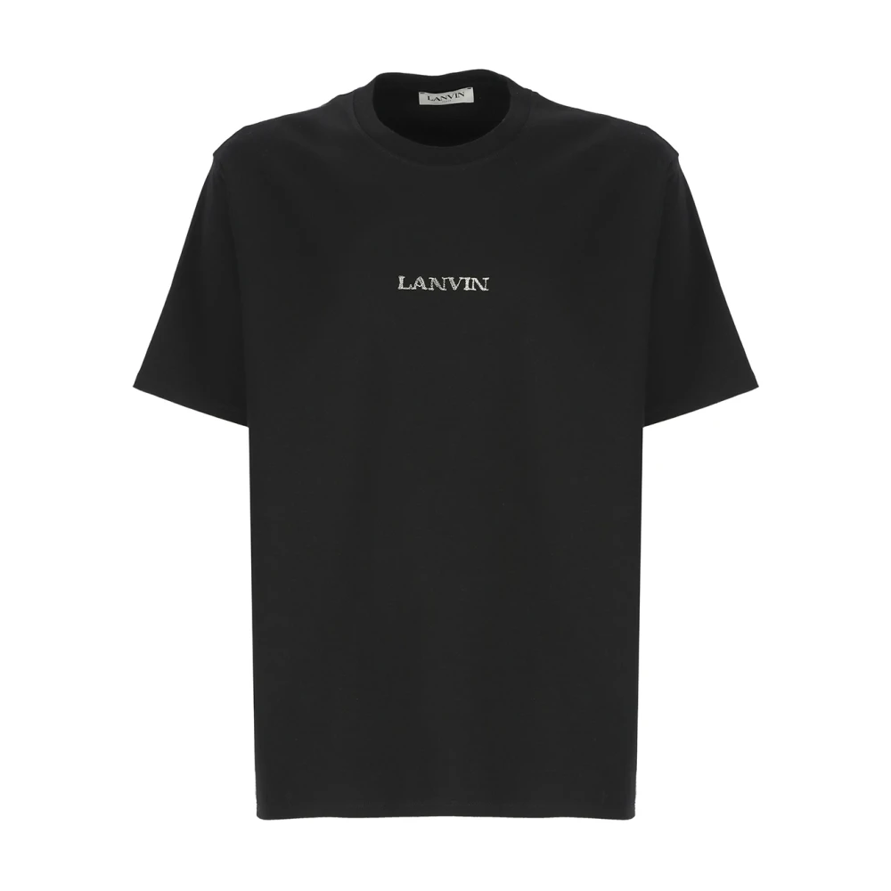 Lanvin Zwarte katoenen T-shirt met geborduurd logo Black Heren