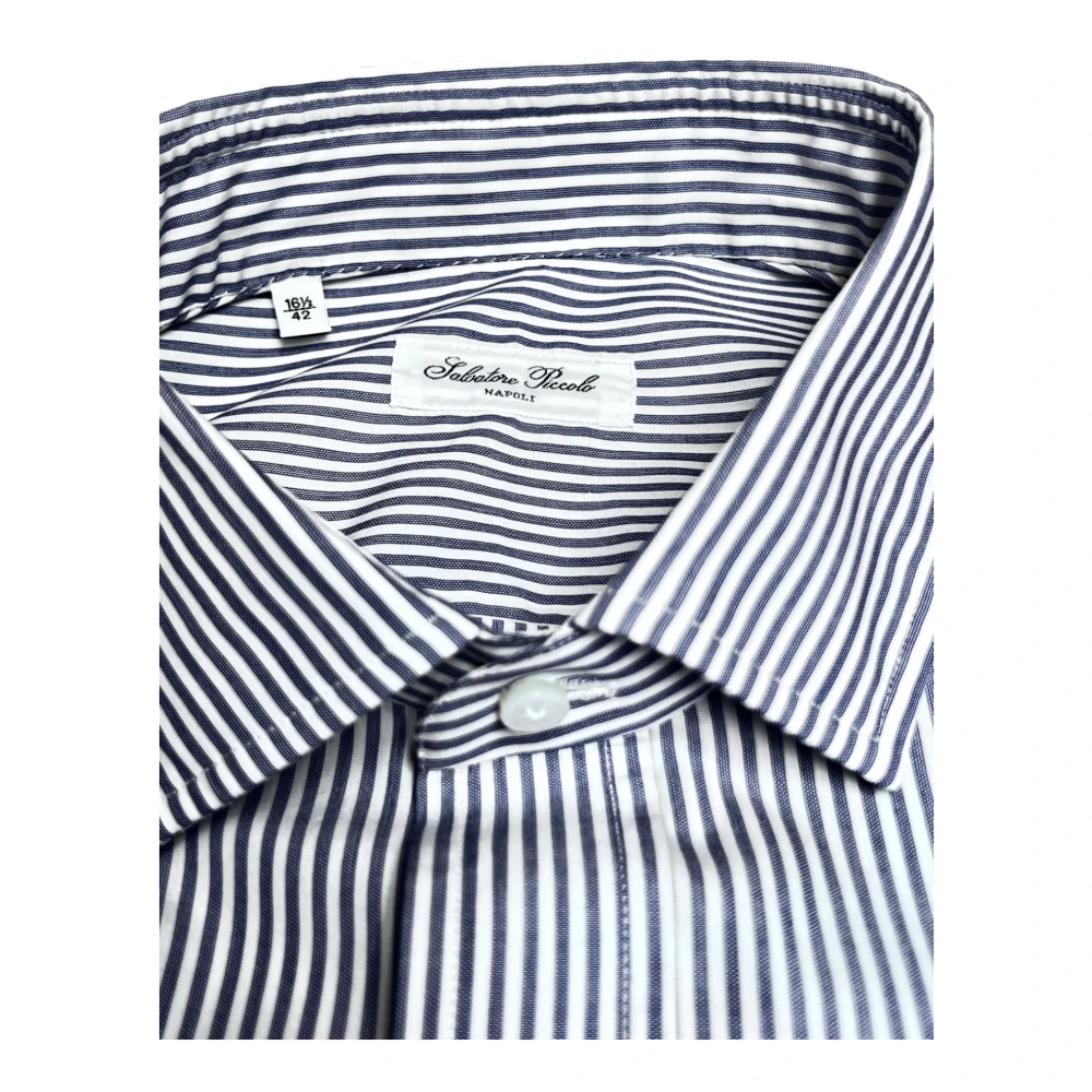 Salvatore Piccolo Napolitaanse Stijl Overhemd Blauw-Witte Strepen Blue Heren