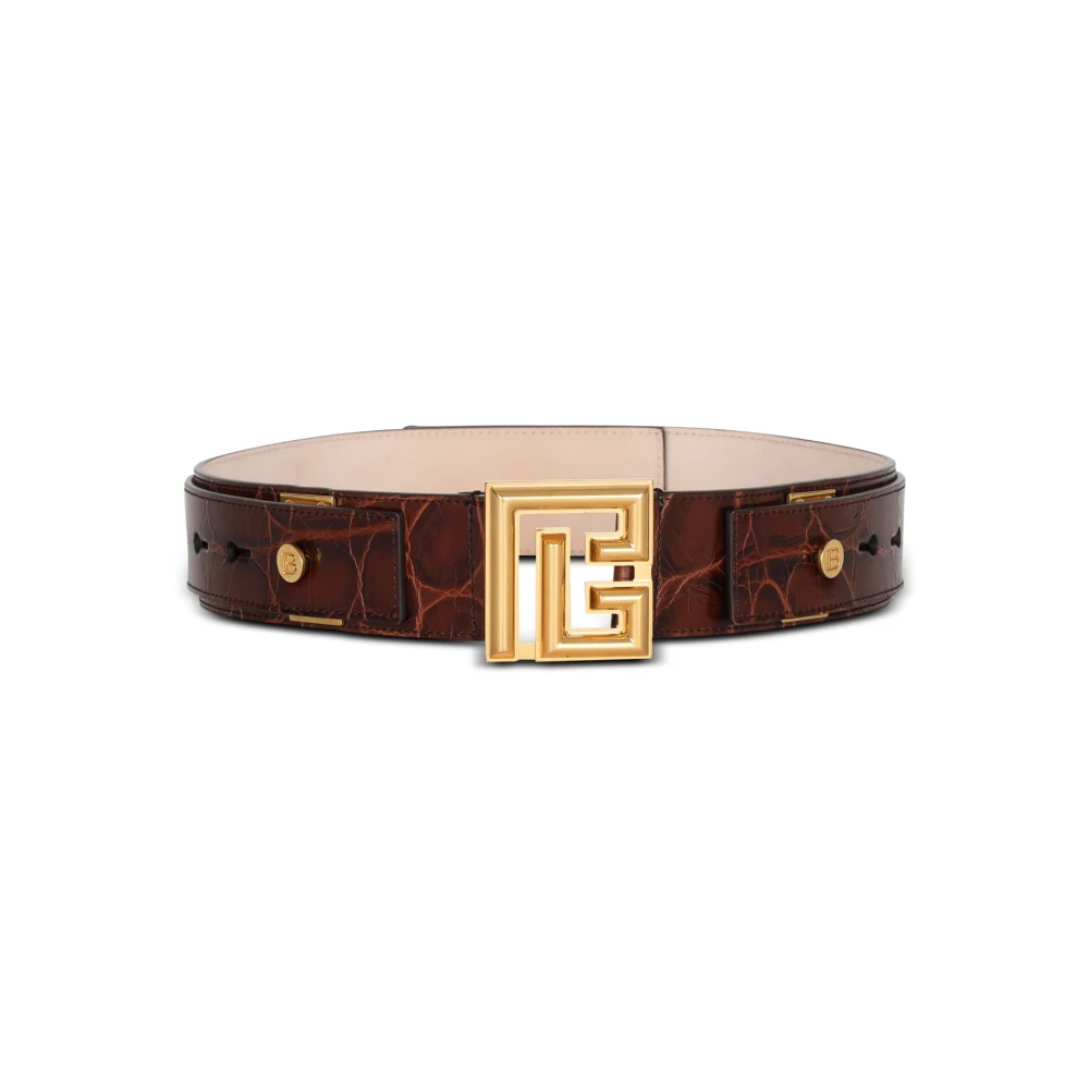 Balmain PB Riem in krokodil-geëmbosseerd leer Brown Dames