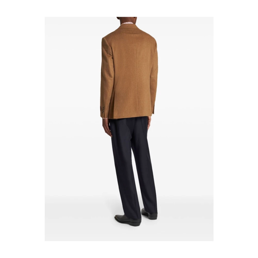 ETRO Kameelbruine Cashmere Jas met Logo Brown Heren
