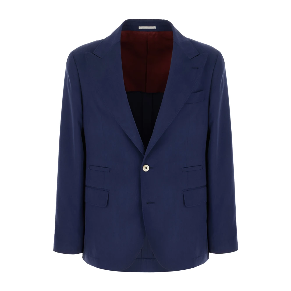 Brunello Cucinelli Men's Blue Blazers, L, Single-Breasted Silk Jacket