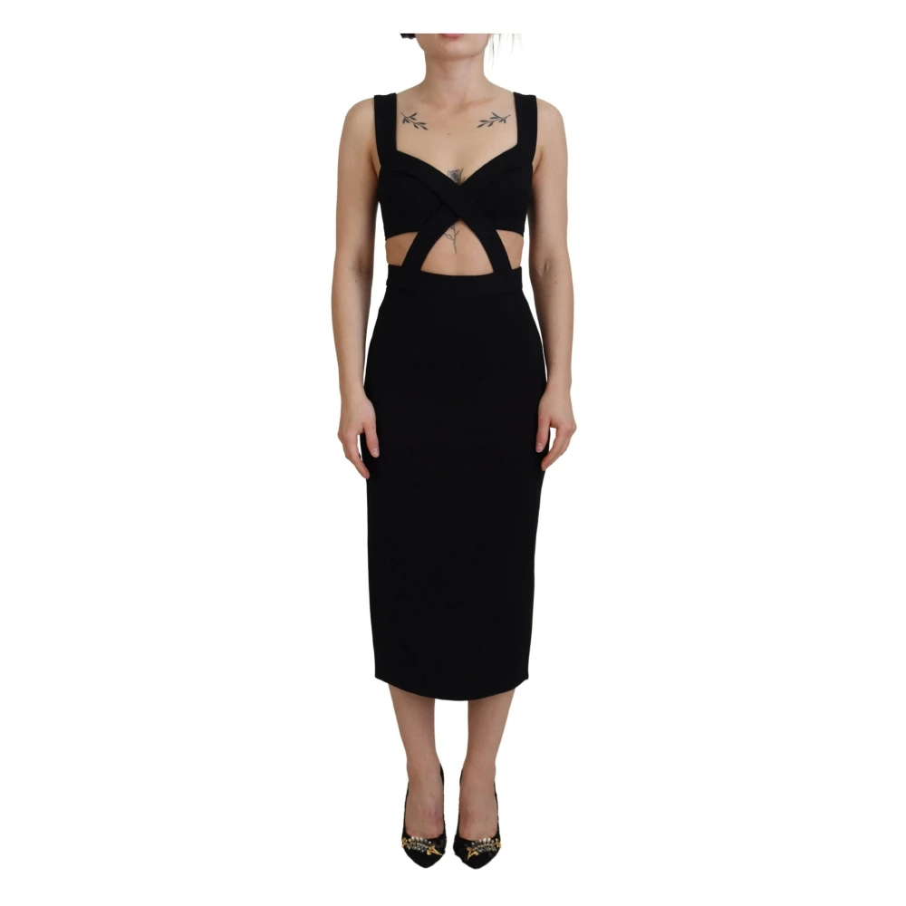 Dolce & Gabbana Women's Black Dolce Gabbana Viscose Bodycon Sheath Midi Dress