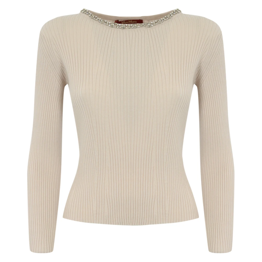 Max Mara Studio Gebreide wollen trui lange mouw natuurlijk Beige Dames