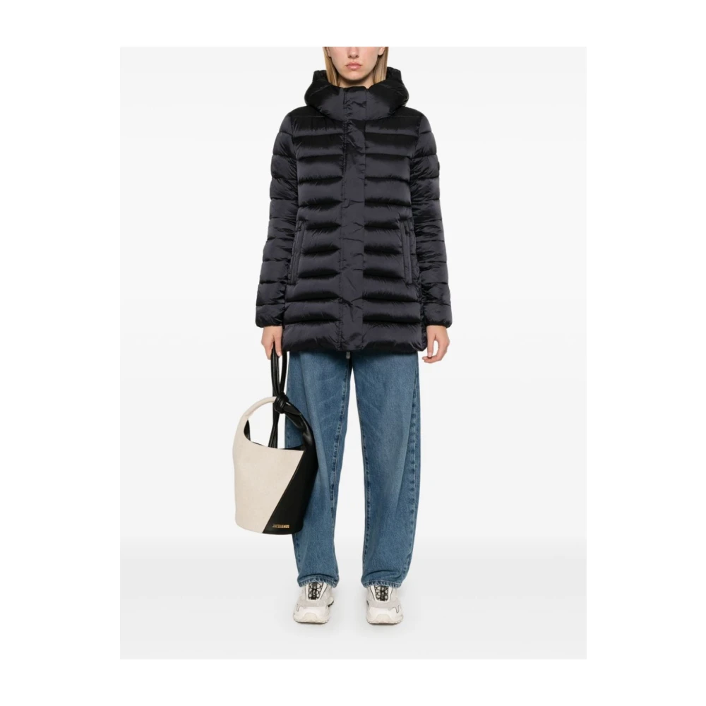 Save The Duck Glanzende Waterbestendige Hoodiejas Black Dames